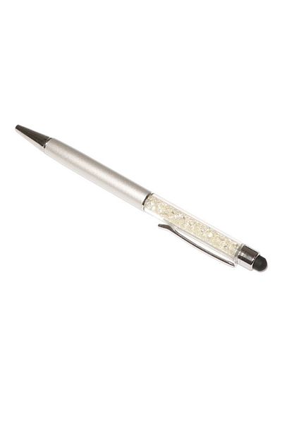 G Golden Case Stylus touch pen cu pix, decorat cu cristale, metalic, argintiu