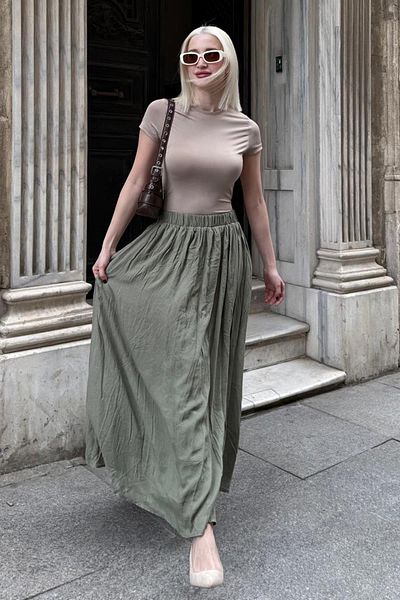 Madmext Green Basic Γυναικεία Μακριά Γυναικεία Φούστα Mg2366