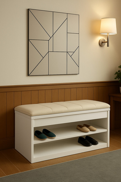 EKOÇ WOOD DESİNG Rengibiz Ayakkabılık Puflu Minderli Sandıklı Kapı Önü Ayakkabılık