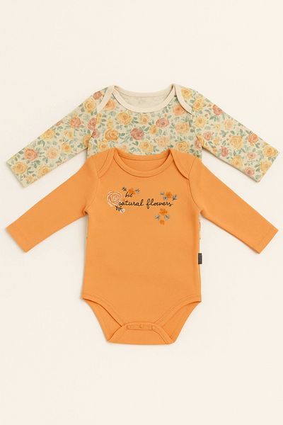 Miniworld Baby Girl 2-Piece Long Sleeve Bodysuit Set Soft and Cotton Bodysuit Set