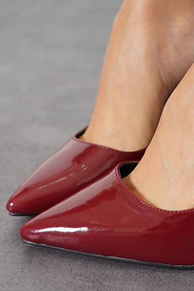 Moda Pie Maddox Yan Tokalı Kadın Topuklu Ayakkabı Bordo Rugan