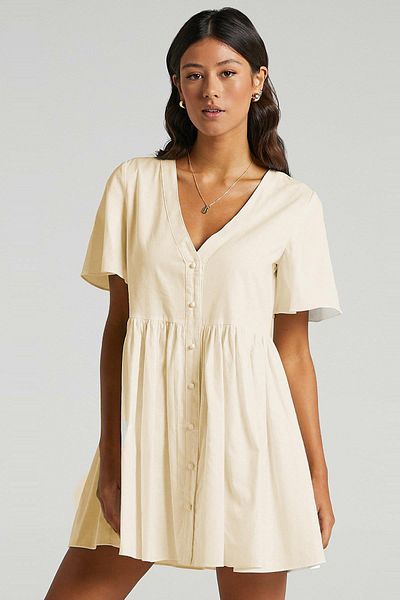 Madmext Ecru Buttoned Mini Dress MG1621