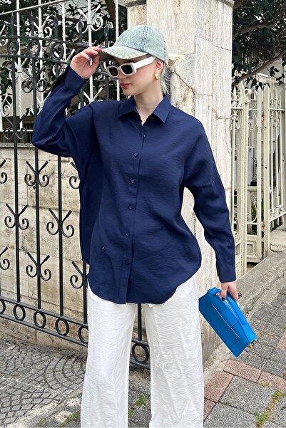 Madmext Sötétkék hosszú ujjú oversize ing MG2003