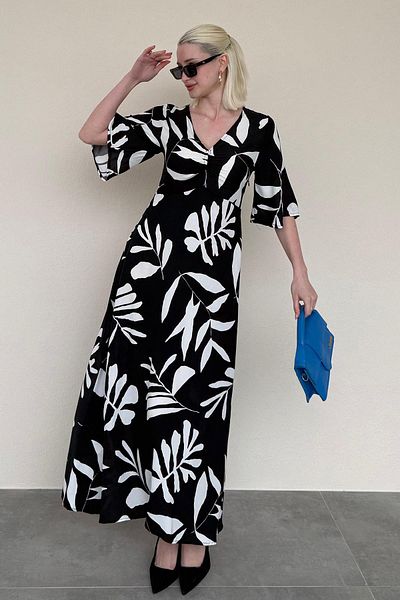 Madmext Black Print Half Sleeve Dress Mg2395