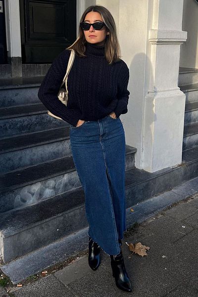 Madmext Dunkelblauer, langer Jeansrock mit Schlitz MG1690