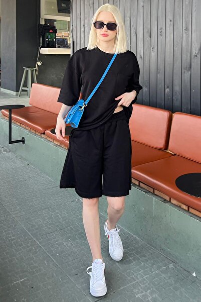 Madmext Fekete rövid ujjú rövidnadrág készlet MG1981