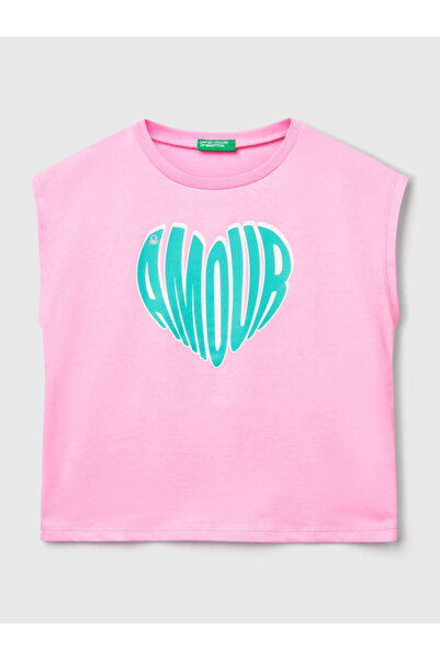Benetton Girl's Printed Tshirt 6-14 Years Pink
