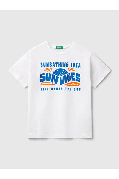 Benetton Boy's Printed Tshirt 6-14 Years White