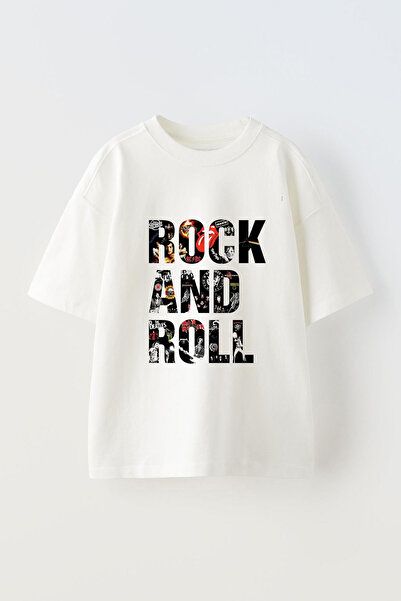 Anetos Tricou Rock-And-Roll-Design Front cu imprimeu Cotton White supradimens...