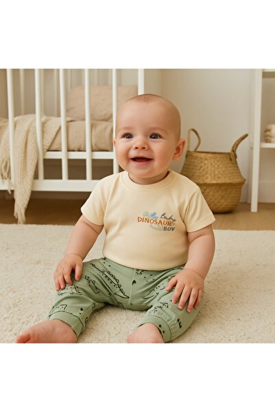 ESLENZA Organic Cotton Dinosaur Patterned Green Baby Set Comfortable and Fun ...