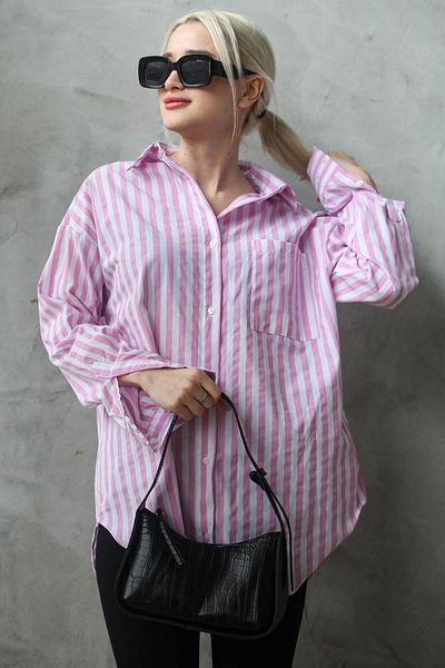 Madmext Cămașă de damă oversize cu dungi roz Mg1688