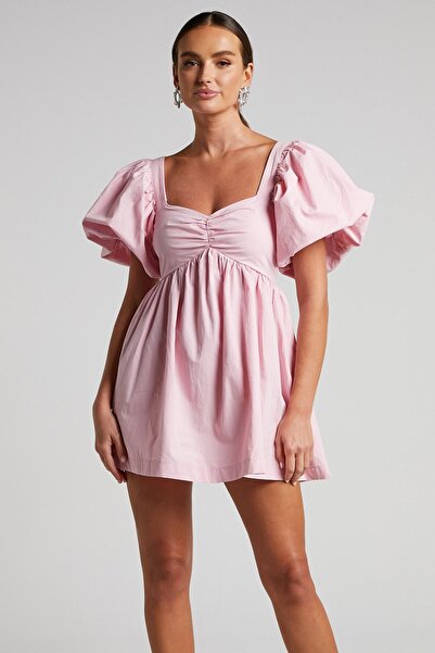 Madmext Rózsaszín szívgallér ballon ujjú női ruha Mg1620