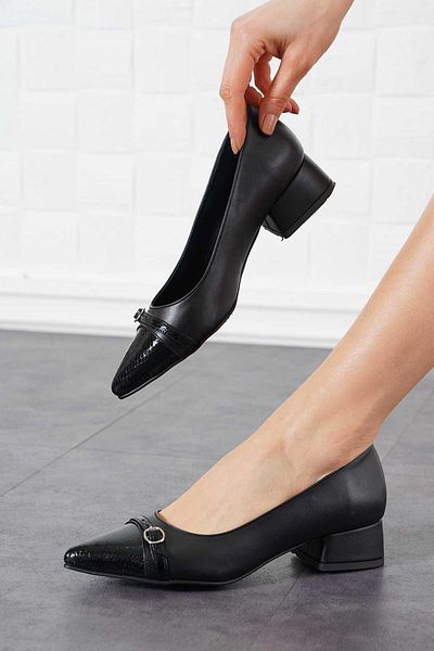 Moda Pie Pantofi cu toc Malpe Croka pentru femei, piele neagră