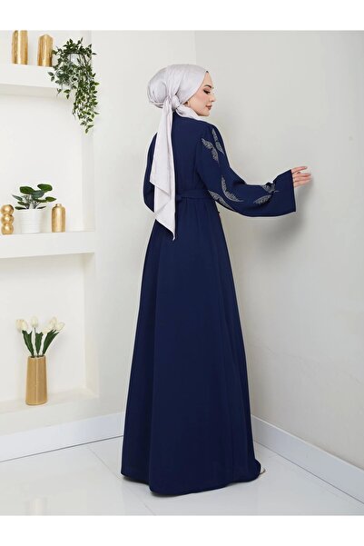 EFSUN MODA Stoned Abaya Hijab Clothing Women's Ferace Dress Laci̇Vert