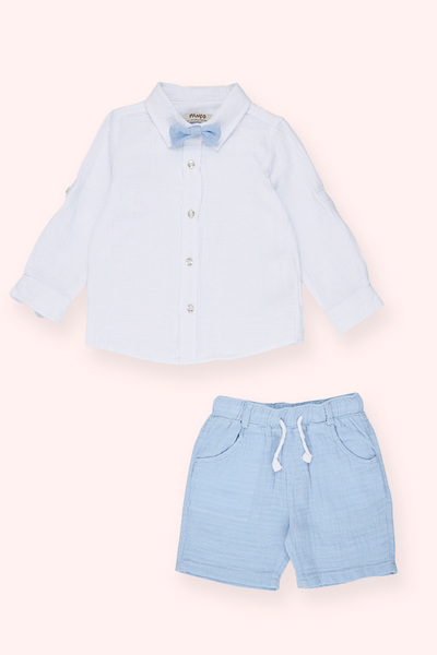 Panço Erkek Bebek Şortlu Mavi 2'li Takım