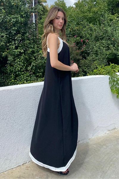 Madmext Μαύρο Γυναικείο Φόρεμα με λαιμόκοψη V μακρύ MG2165
