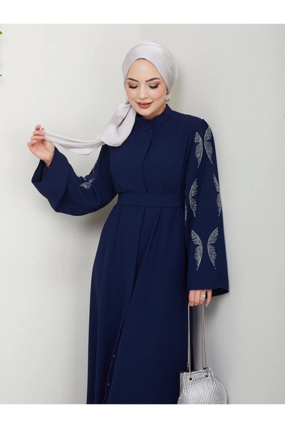 EFSUN MODA Stoned Abaya Hijab Clothing Women's Ferace Dress Laci̇Vert