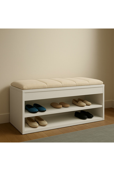EKOÇ WOOD DESİNG Rengibiz Ayakkabılık Puflu Minderli Sandıklı Kapı Önü Ayakkabılık