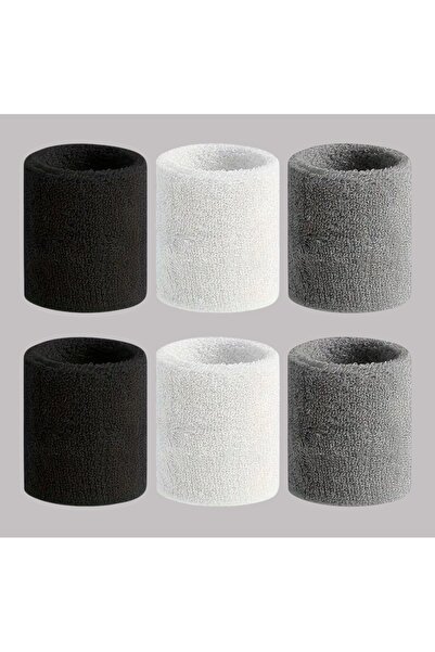 Çorabistaan 6 Çift Siyah Beyaz Gri Unisex Havlu Bileklik Ter Bandı Sporcu Bilekliği Pamuklu