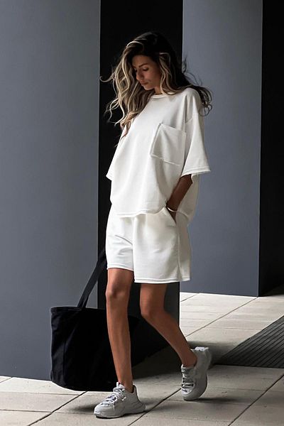 Madmext White Short Sleeve Shorts Set MG1981