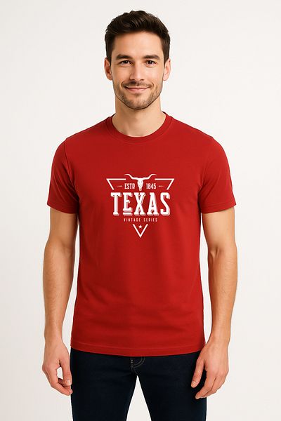 Let's Wear Ανδρικό μπλουζάκι Texas Printed από 100% οργανικό βαμβάκι Basic χτενισμένο βαμβακερό μπλουζάκι Navy Blue