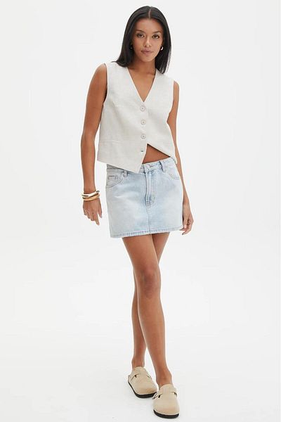Madmext MG2099 Model Ice Blue Mini Fusta Jean