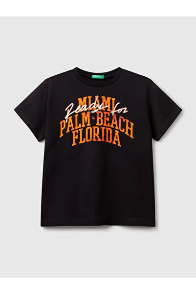 Benetton Boy's Printed Tshirt 6-14 Years Black