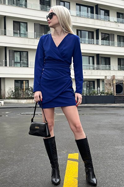 Madmext Saks duplasoros gallér nyakkendő részletes női ruha Mg1629