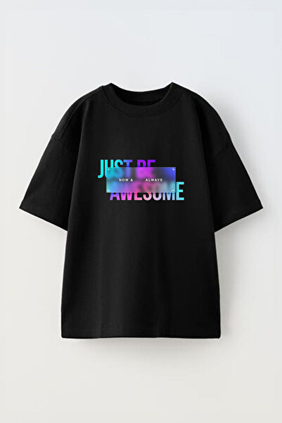 Anetos Tricou Just Be Awesome Design Front cu imprimeu Cotton Black supradime...