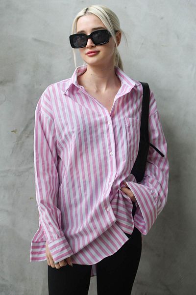 Madmext Cămașă de damă oversize cu dungi roz Mg1688