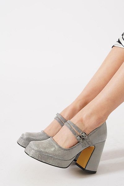 Moda Pie Pantofi cu toc Rendas Double Weft Platform pentru damă Platinum Glitter