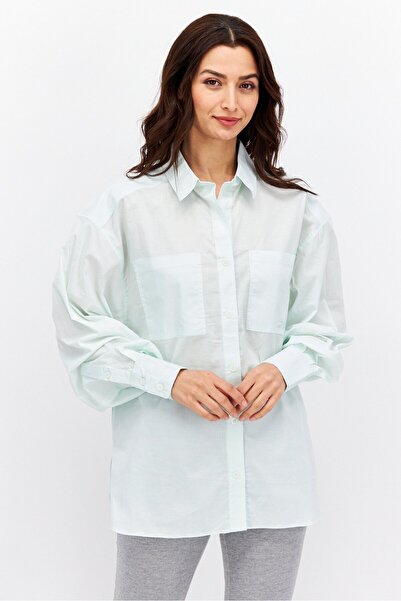 Reebok Women Sportswear Fit Long Sleeves Outdoor Shirt, Mint Green