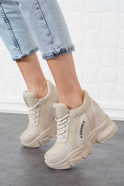 Moda Pie Nutset Fileli Yüksek Taban Kadın Spor Ayakkabı Nut Cilt