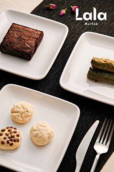 Lala Mutfak Gözde Square Serving Plate – Set of 3 (17 cm - Cake, Dessert, Coffee Side Presentation, Stylish and Durable)