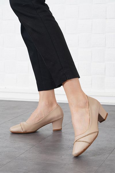 Moda Pie Pantofi cu toc pentru femei Sonter cu detaliu de dungi de piatră - piele satinată