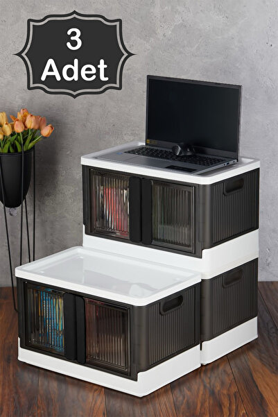 Fesya Home 3'lü Çok Amaçlı İstiflenebilir Katlanır Düzenleyici Dolap Antrasit Renk