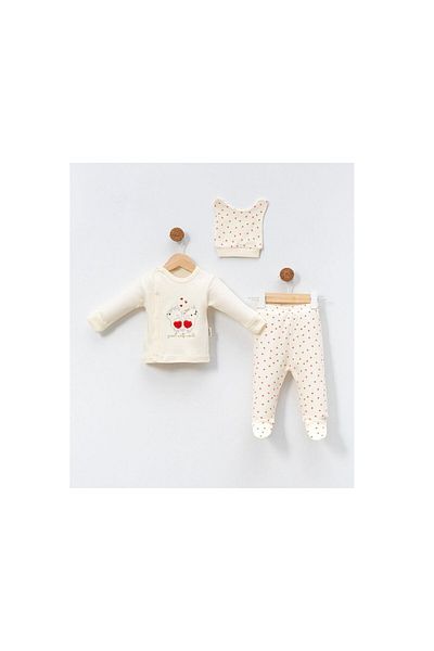 TRENDİMİZBİR Heart Cat Embroidered Baby Girl 3-Piece Bodysuit Set - White