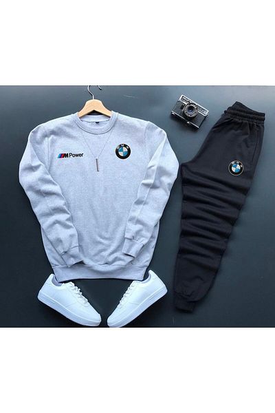 NEW TRENDY COLLECTİON New Season 2 Thread Raised Sports Printed Sweat-cotton Sweatpants Set of 2