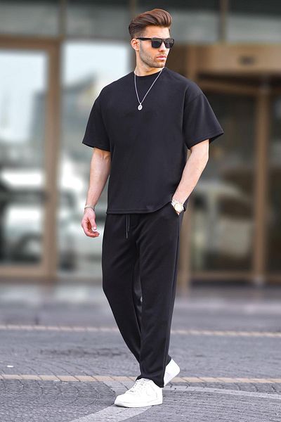 Madmext Fekete Oversize rövid ujjú tréningruha szett 5954