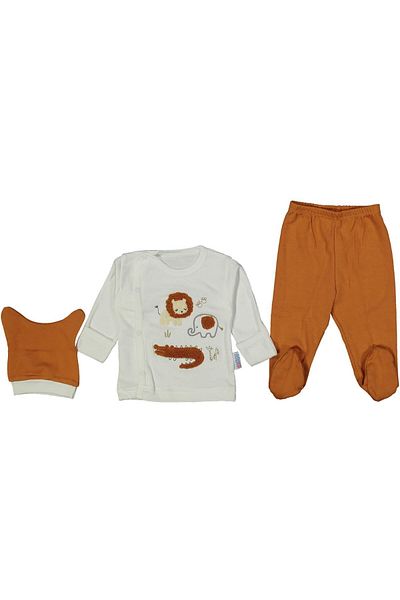TRENDİMİZBİR Baby Boy Orange Lion Elephant Crocodile Embroidered 3-Piece Hospital Discharge Set