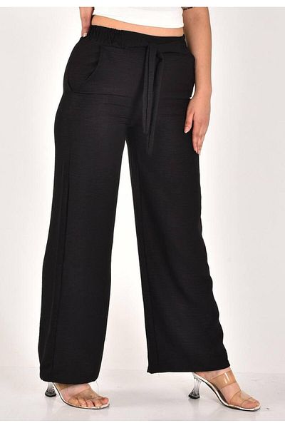 MİRA BUTİK Linen Pants Large Size Comfortable Fit Pocket Waist Elastic Size 40-50