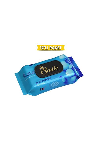 SMILE Soft&Sensitive Blue Bubbles Wet Towel 12X90 12 Pack 1080 Sheets