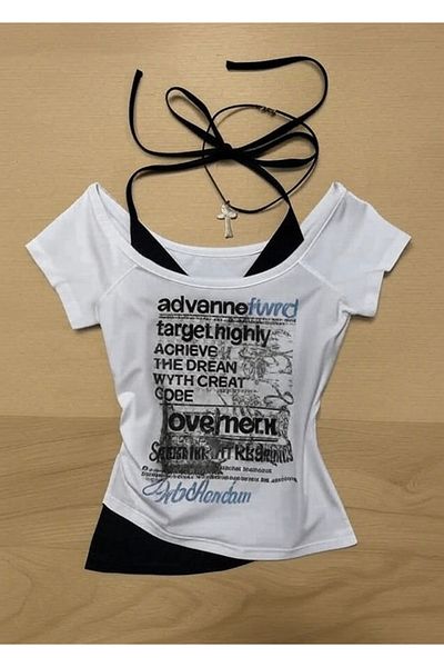 Köstebek Target Highly Lovement Madonna Collar Additional Strap Short Sleeve Full Body Crop Blouse