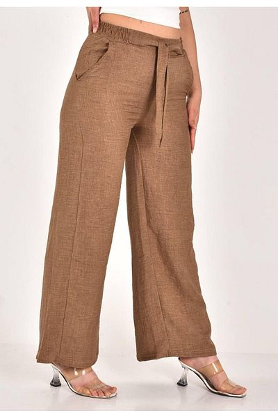 MİRA BUTİK Linen Pants Large Size Comfortable Fit Pocket Waist Elastic Size 40-50