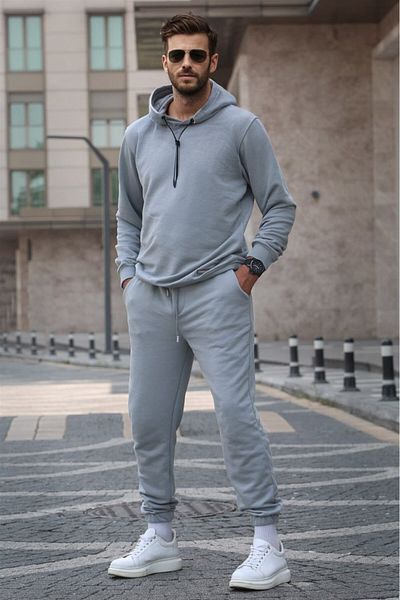 Madmext Dyed Gray Hooded Basic Tracksuit 5908