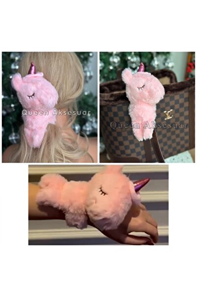 QUEEN AKSESUAR 3’ü 1 arada oyuncak peluş sarılan pembe unicorn toka manyetik ...