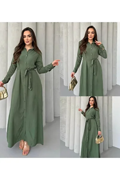 Att Style Khaki Straight Shirt Dress