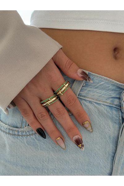 h&b design jewel حلقة حلزونية من الحجر الأخضر الصلب