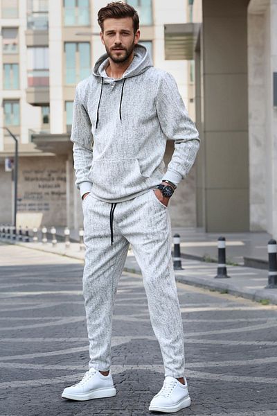 Madmext Ecru Hooded Basic Tracksuit Set 5903