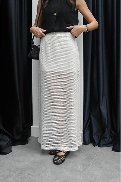 Havoş Ecru Mesh Maxi Skirt